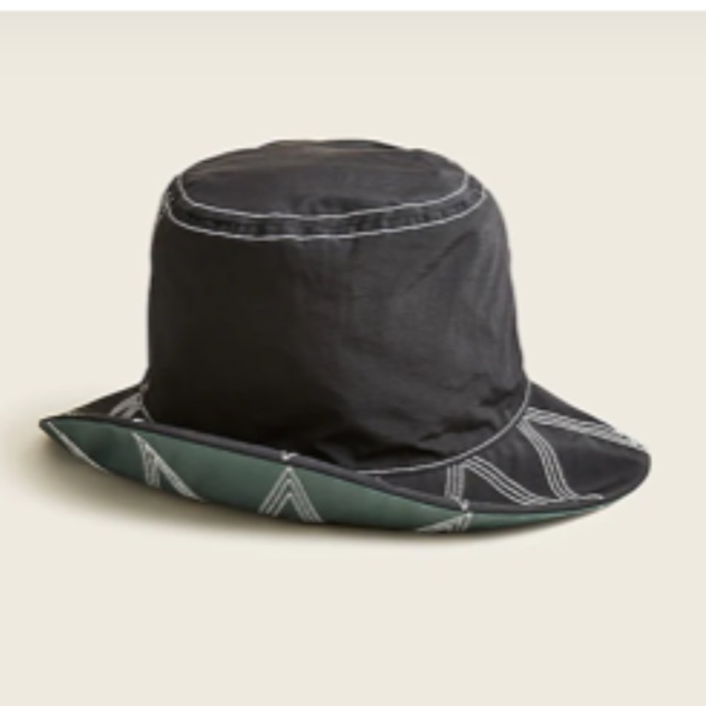 J. Crew Reversible Cotton Bucket Hat Black Pine